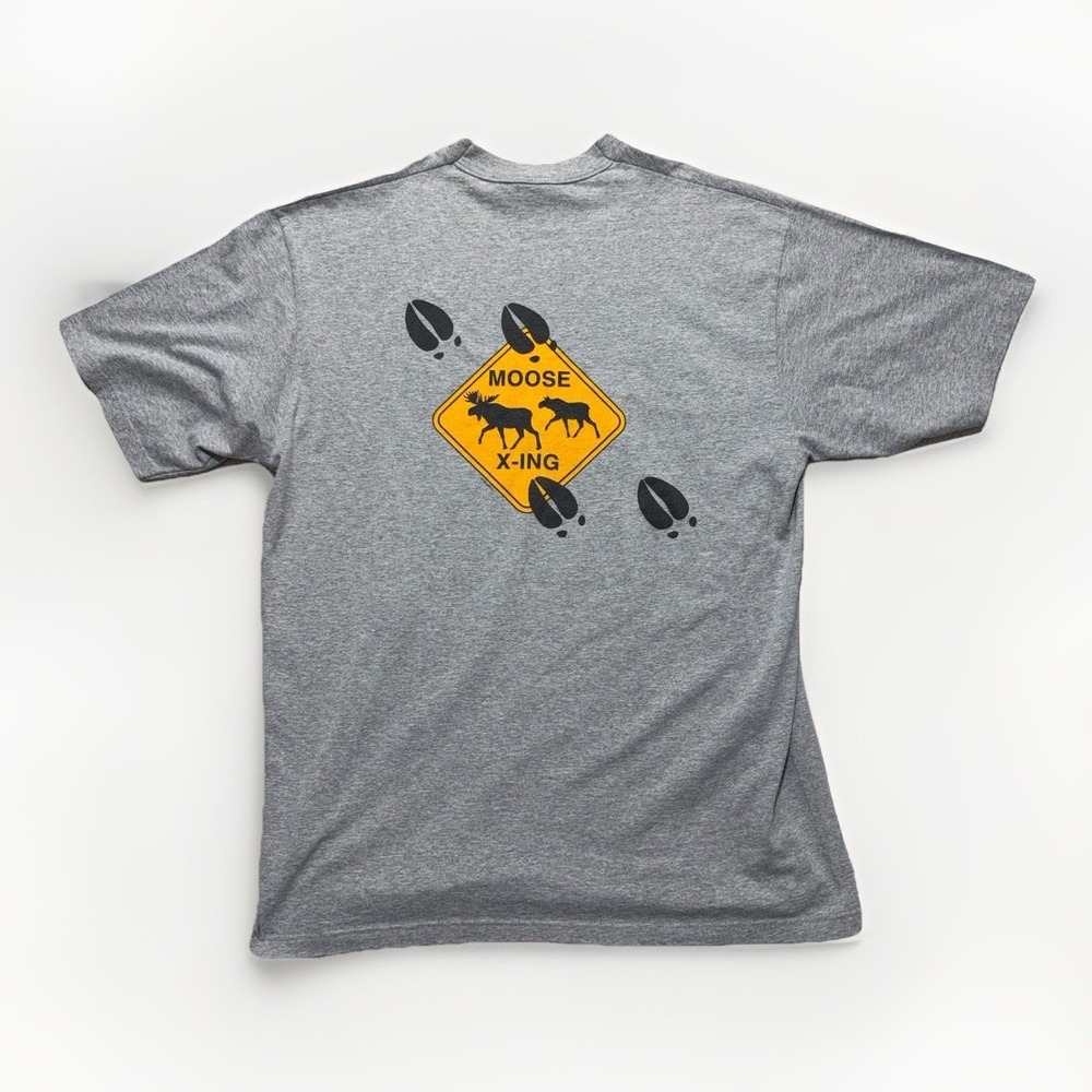 Vintage Moose Crossing Shirt Large Gray Canada Winnipeg Graphic Animal Tee 90s